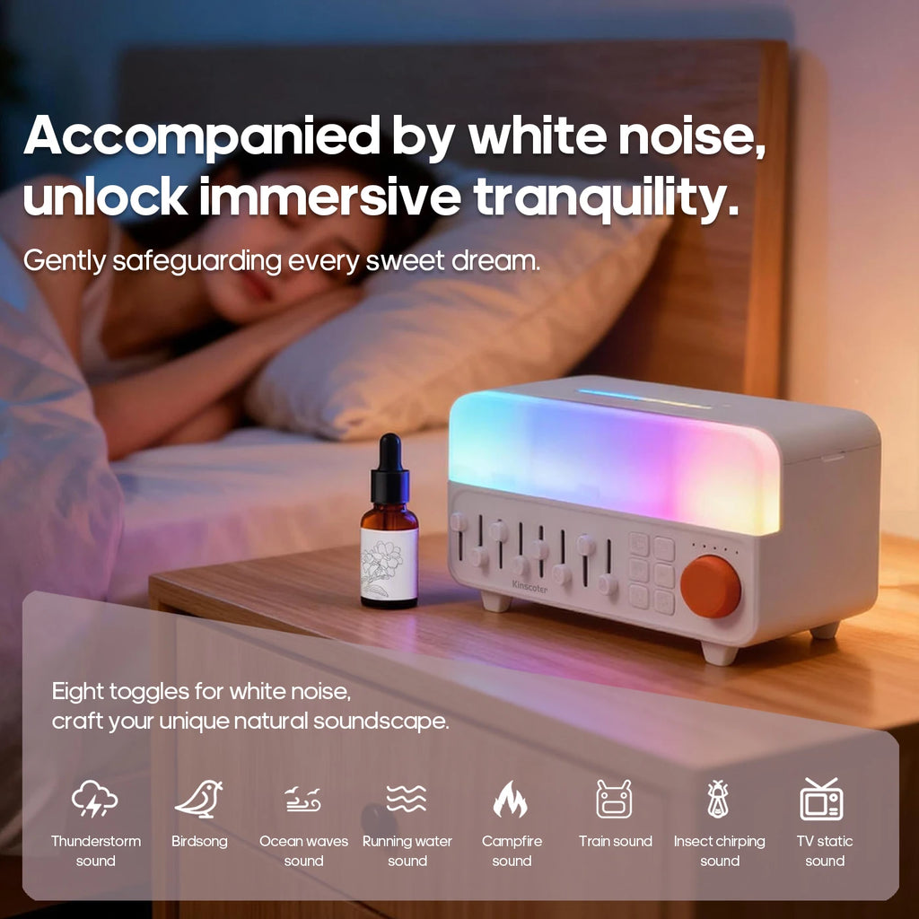 Kinscoter New Mood Light Aroma Diffuser 150ml Speaker White Noise Machine Humidifier 8 Natural Sounds Music & Mist in One Gift