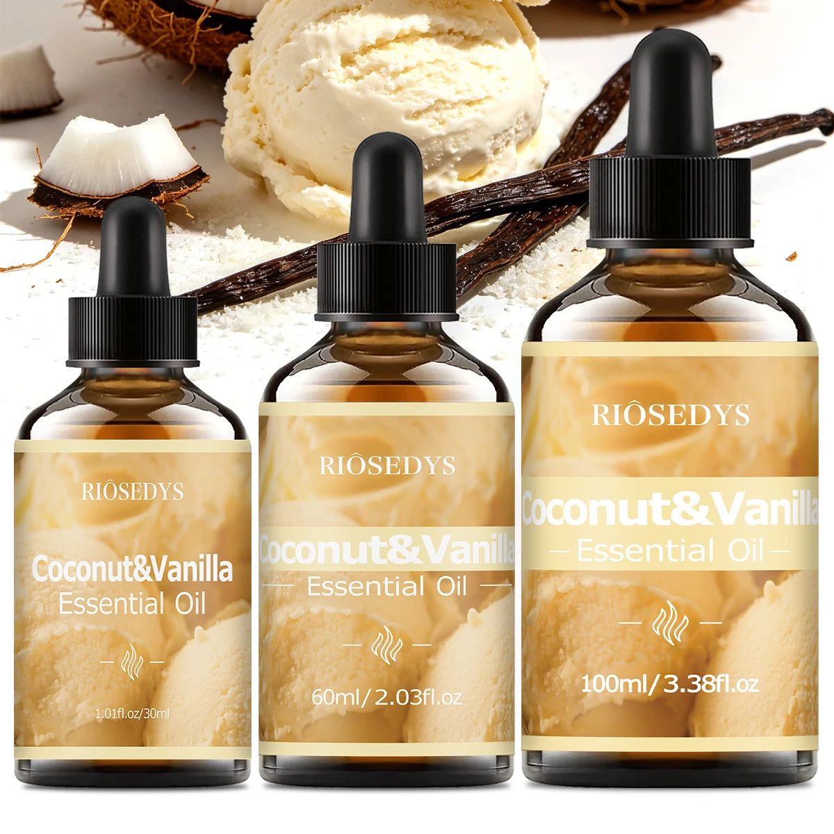 COCONUT VANILLA ESSENTIAL OIL moisturizing and nourishing massage oil suitable for skincare, fragrance, massage, all skin types.