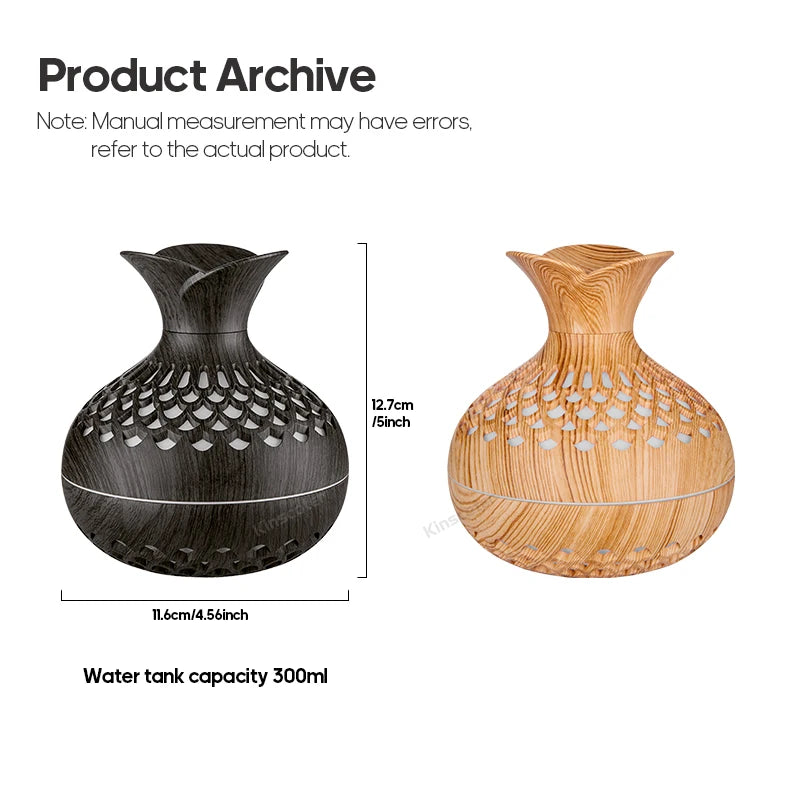 Woodgrain Ultrasonic Air Humidifier USB Water Mist Sprayer H2O  300ml Mini Portable Desktop Aroma Diffuser Purifier