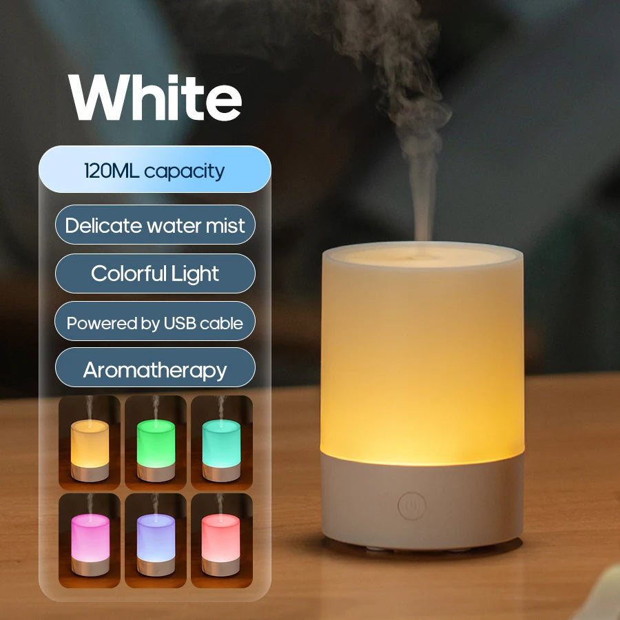 Portable Aroma Diffuser Air Mist Humidifier 120ml Aromatherapy Essential Oil Diffuser With Colorful Night Light for Home Office