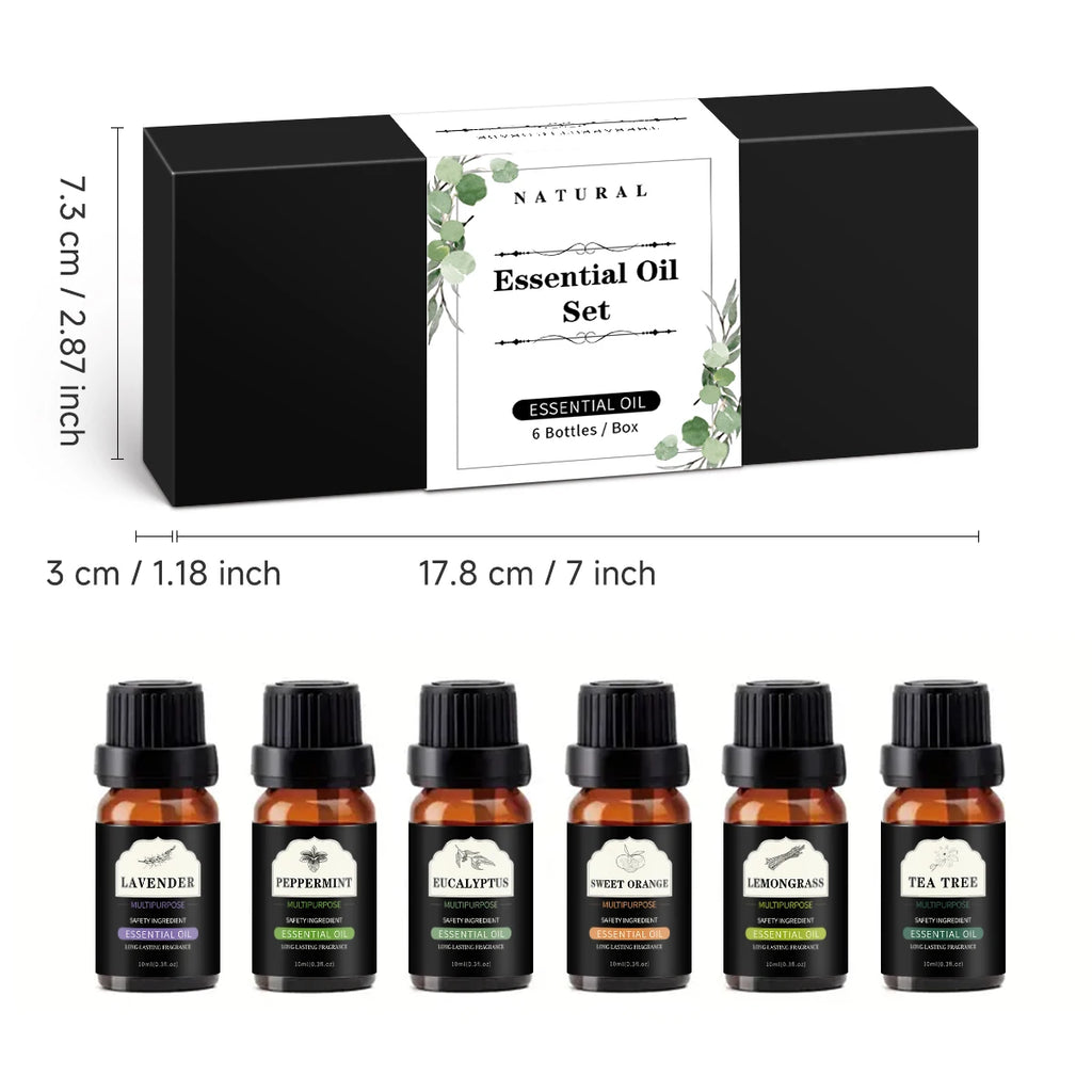 10ml essential oil 6 piece essential oil set: lavender peppermint eucalyptus sweet orange lemonsrass tea tree perfect gift