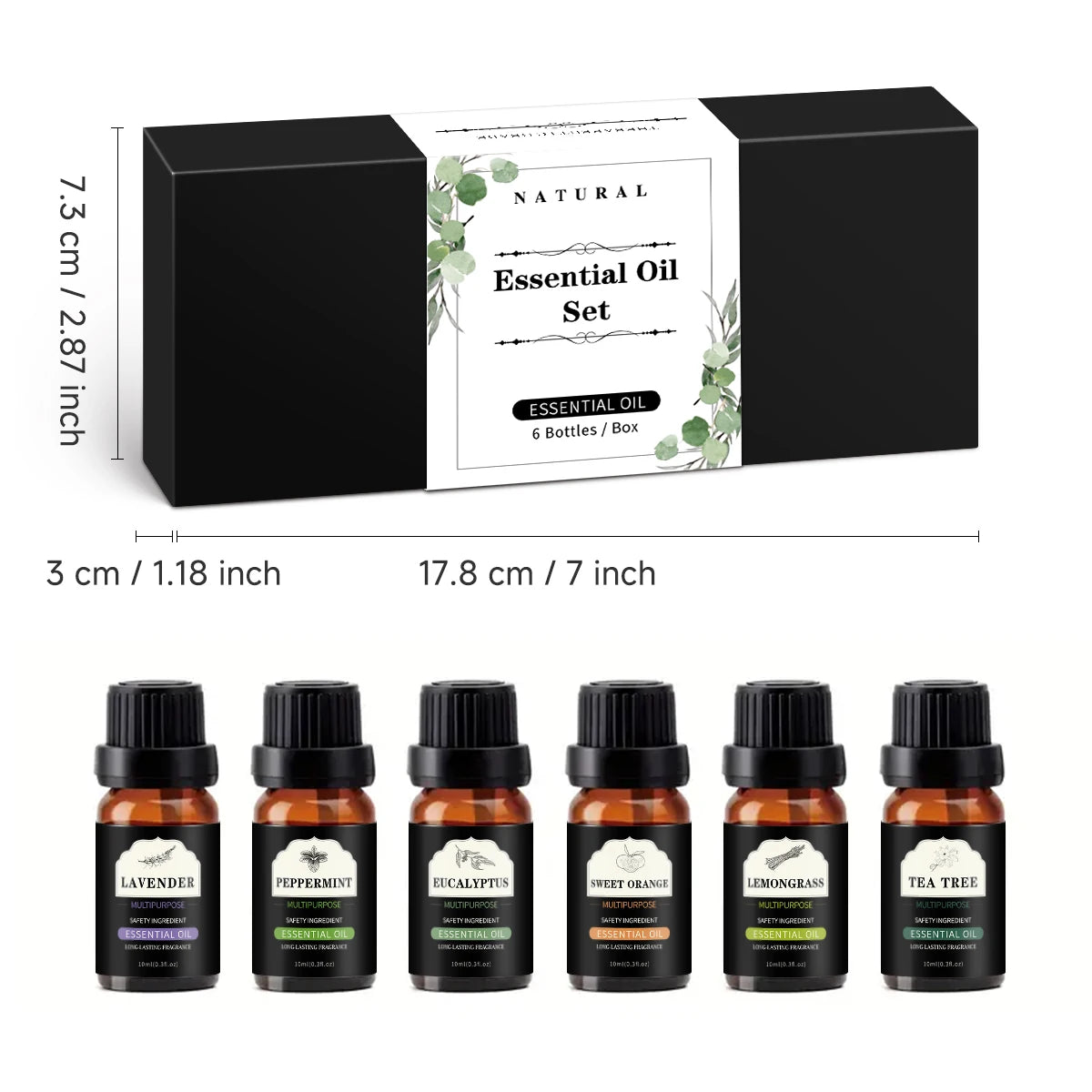 10ml essential oil 6 piece essential oil set: lavender peppermint eucalyptus sweet orange lemonsrass tea tree perfect gift
