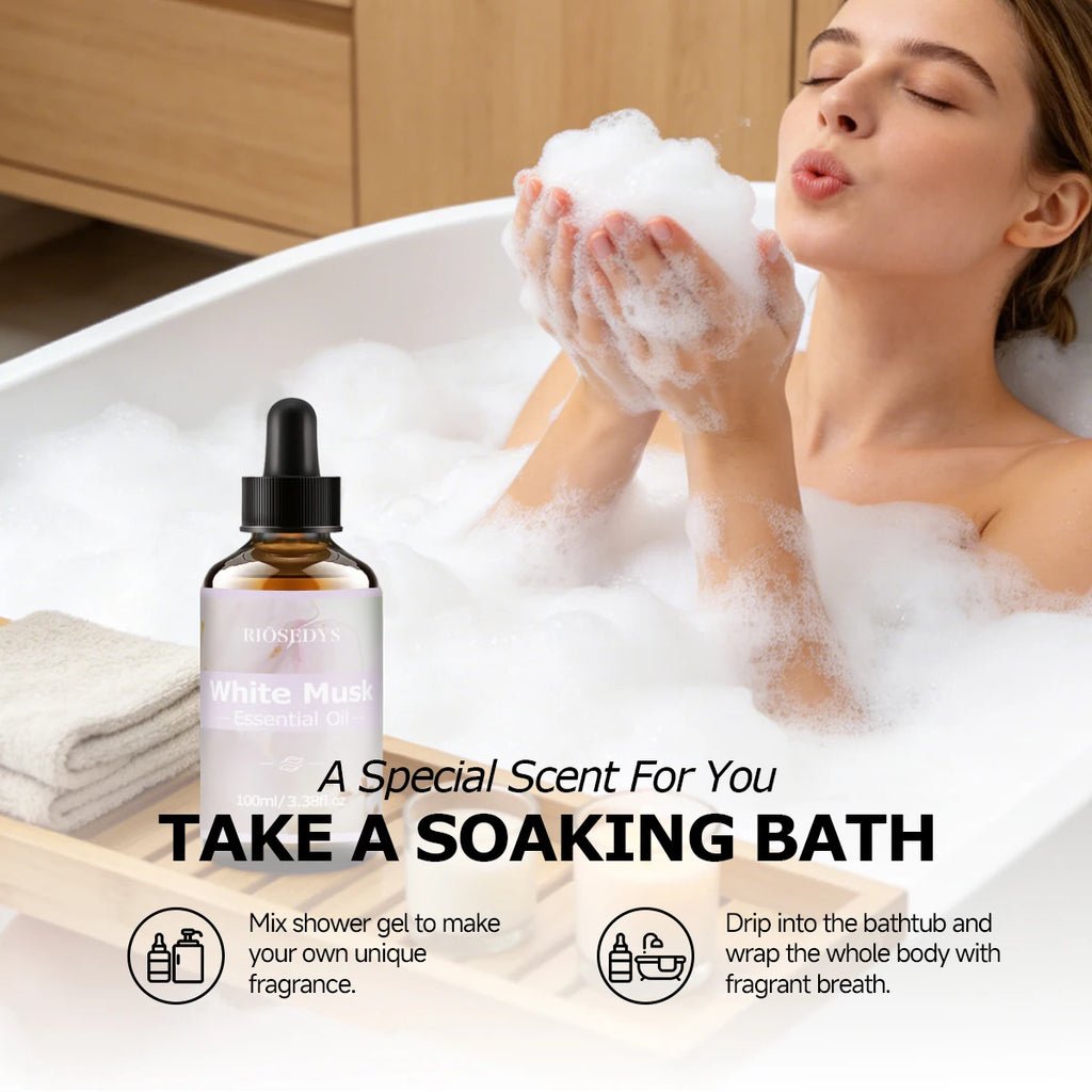 WHITE MUSK ESSENTIAL OIL moisturizing and nourishing massage oil suitable for skincare, fragrance, massage, and all skin types.