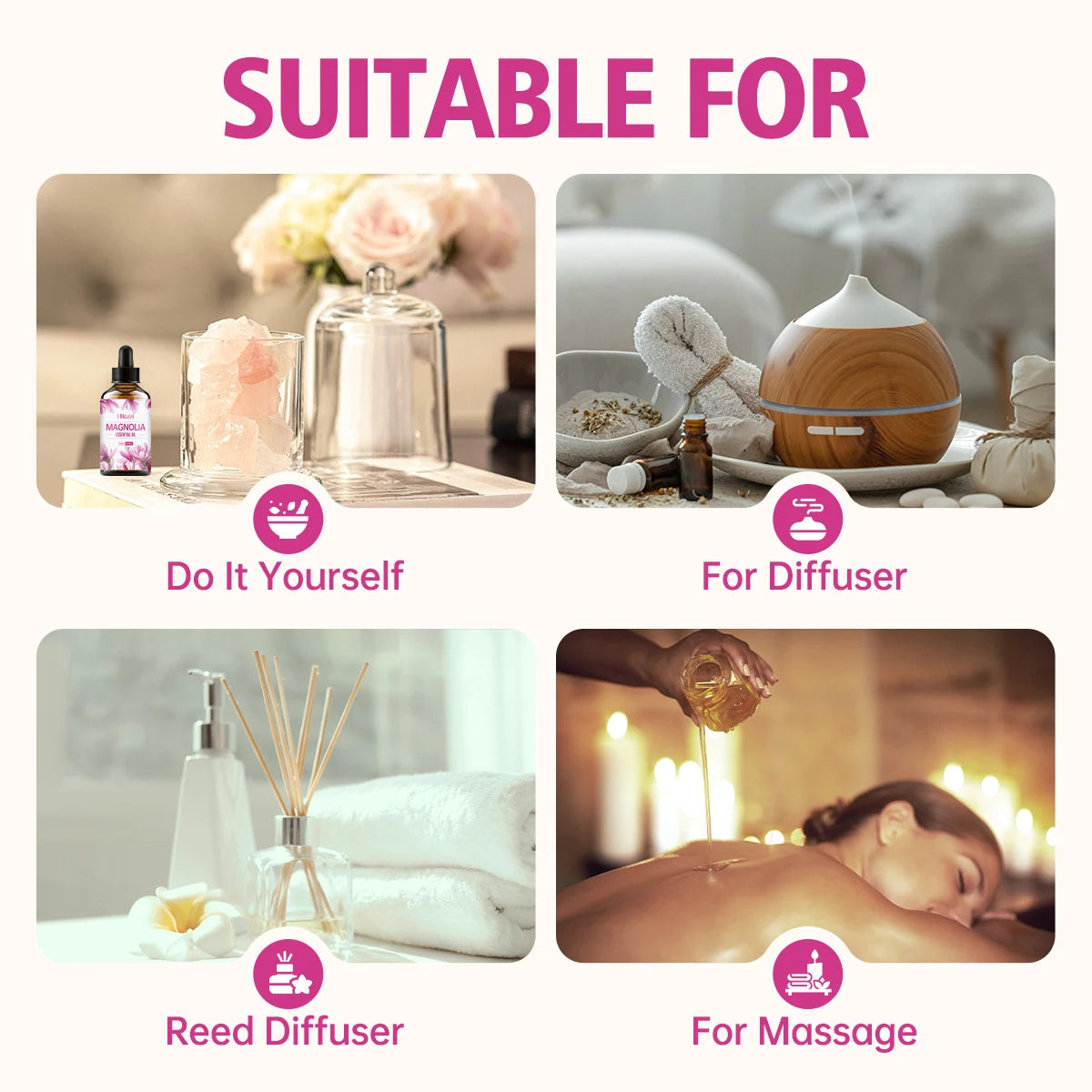 Magnolia Essential Oil for Aromatherapy Diffusers, Burners and Air Fresheners - Long lasting pleasant scent