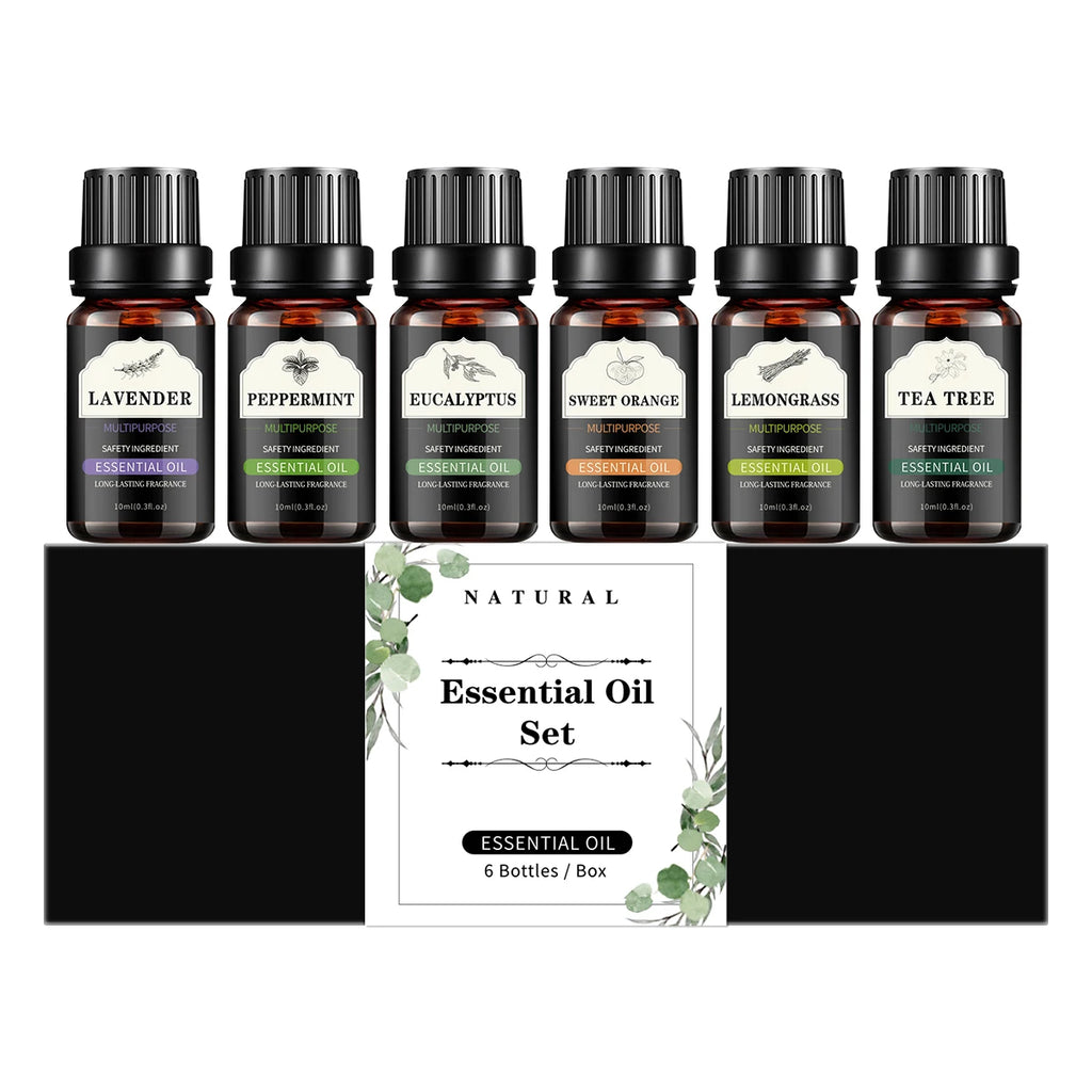 10ml essential oil 6 piece essential oil set: lavender peppermint eucalyptus sweet orange lemonsrass tea tree perfect gift