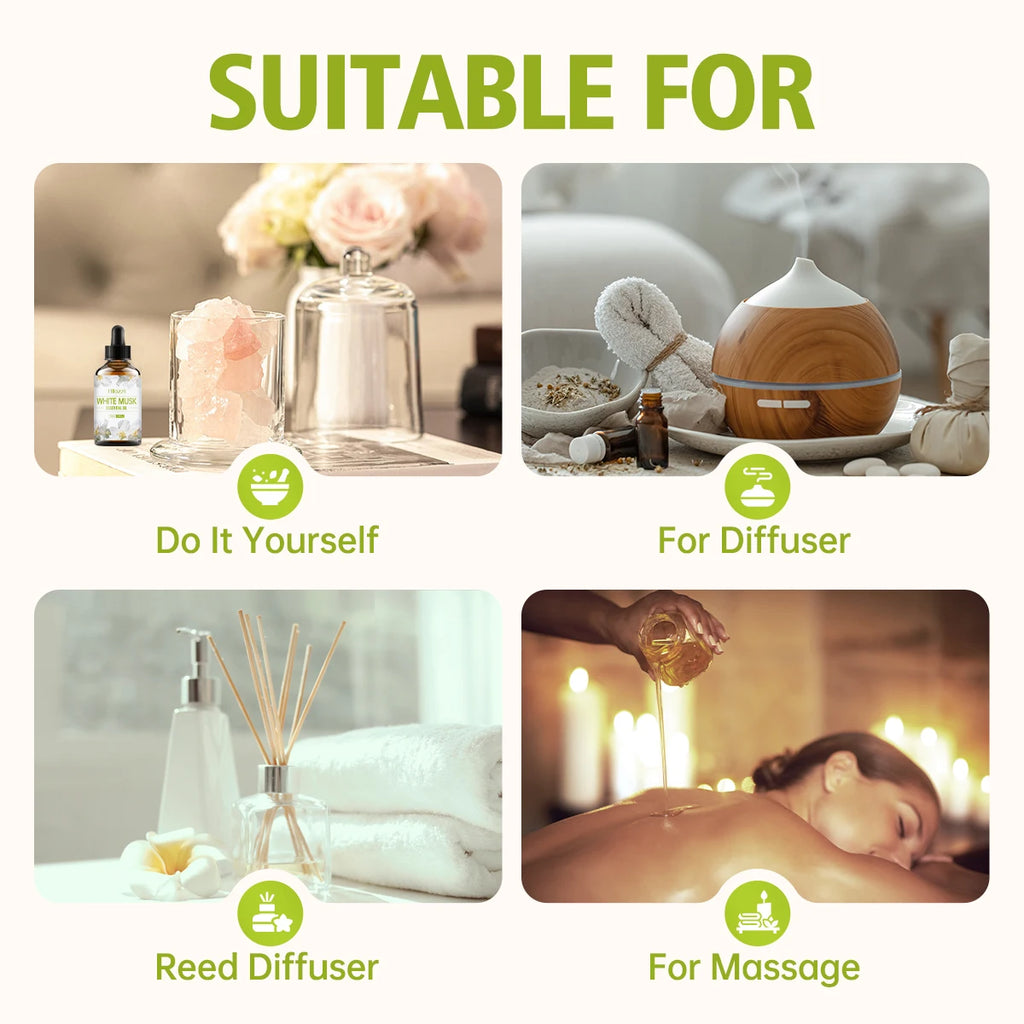 White Musk Essential Oil,for diffuser aromatherapy, body massage, facial skin care, car fragrance, great for perfume DIY.