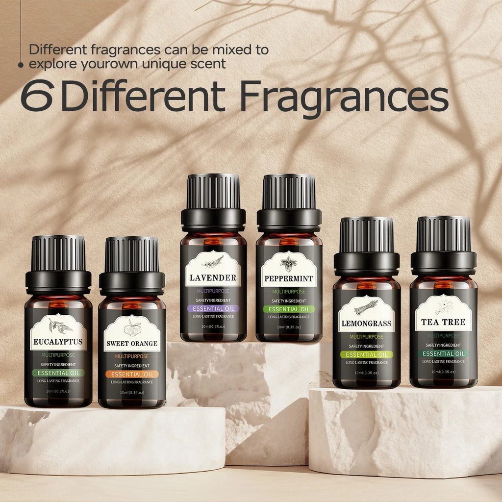 10ml essential oil 6 piece essential oil set: lavender peppermint eucalyptus sweet orange lemonsrass tea tree perfect gift