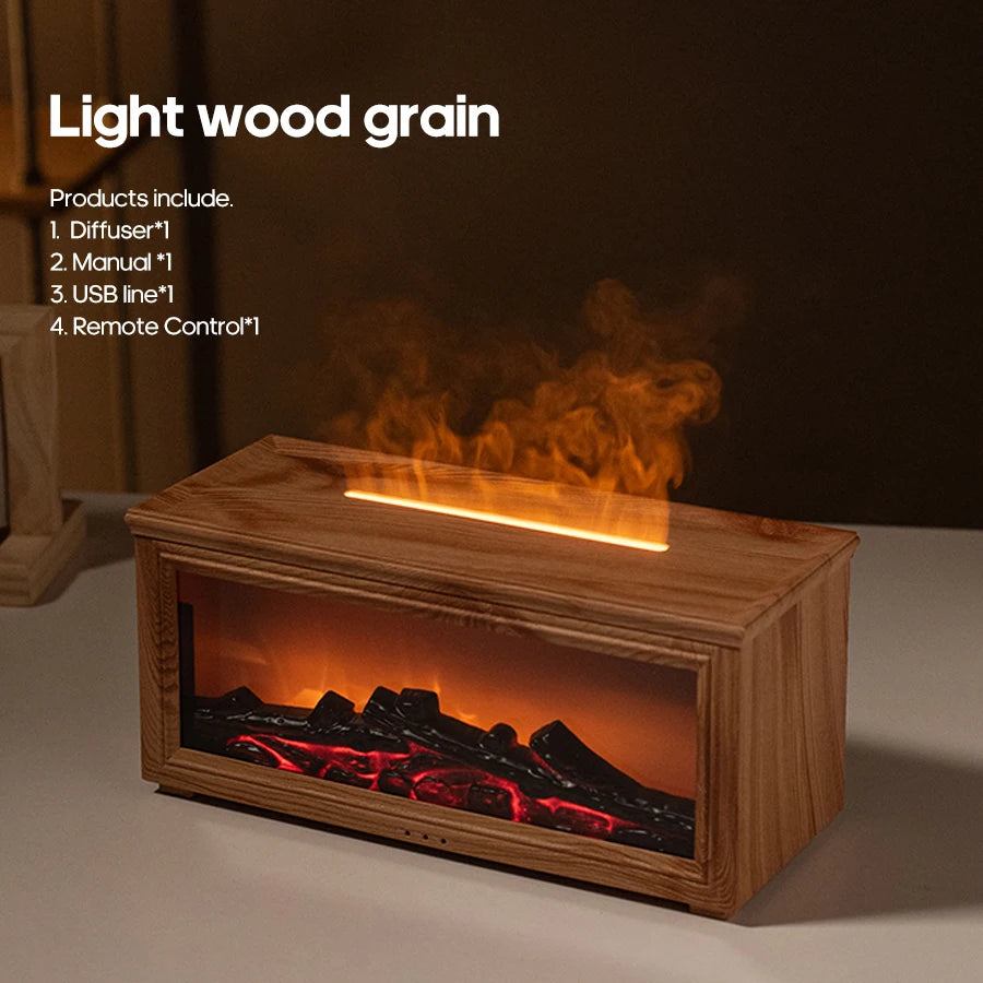 Simulated Fireplace Flames Aroma Diffuser Aromatherapy Ultrasonic Air Humidifier Sprayer Remote Controls/Essential Oil Set