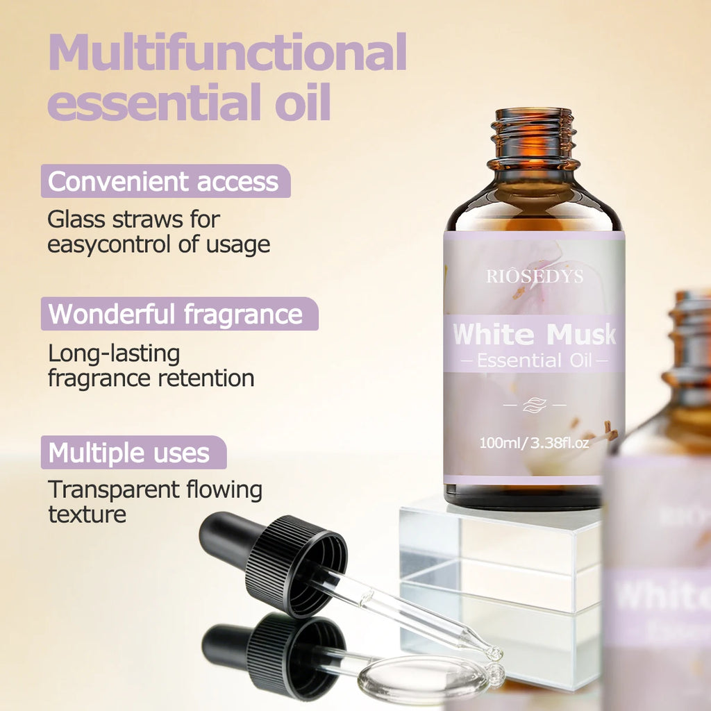 WHITE MUSK ESSENTIAL OIL moisturizing and nourishing massage oil suitable for skincare, fragrance, massage, and all skin types.