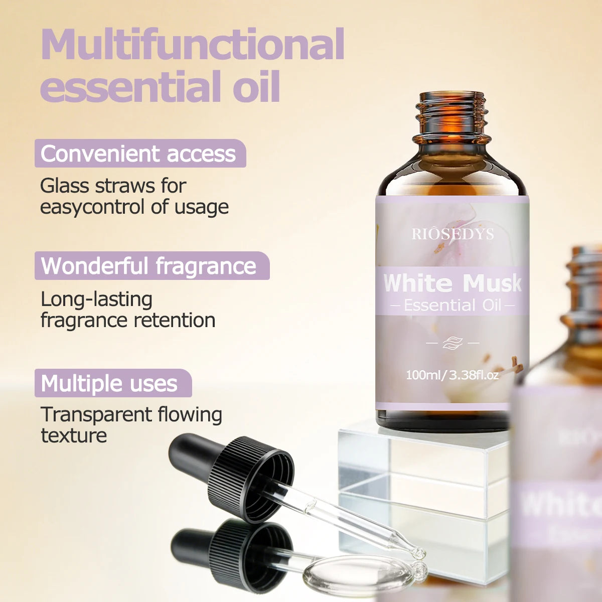 WHITE MUSK ESSENTIAL OIL moisturizing and nourishing massage oil suitable for skincare, fragrance, massage, and all skin types.