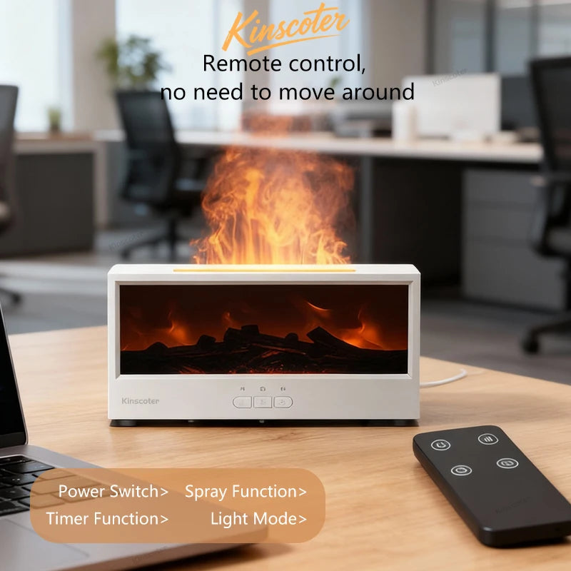 Creative Fireplace Aroma Diffuser Flame Air Humidifier Colorful Lights w/ Remote for Home Office Holiday Gifts/Essential oil set