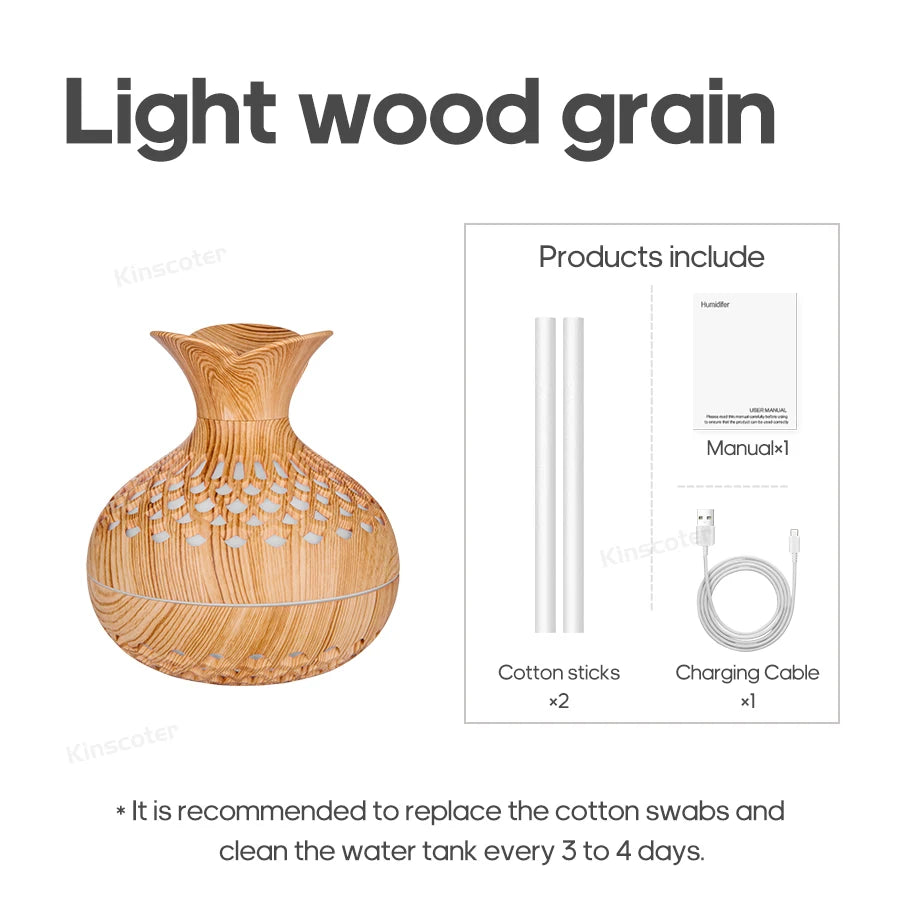 Woodgrain Ultrasonic Air Humidifier USB Water Mist Sprayer H2O  300ml Mini Portable Desktop Aroma Diffuser Purifier