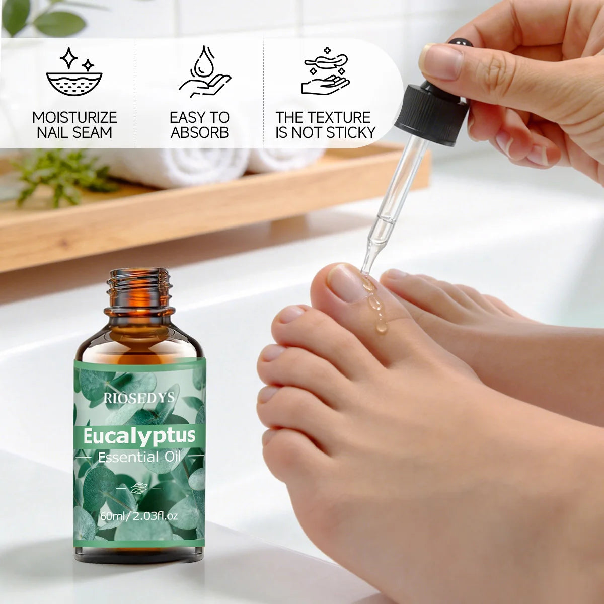 60ml EUCALYPTUS essential oil has deep nourishing moisturizing effects, making it suitable for massage, skin care, and hydration