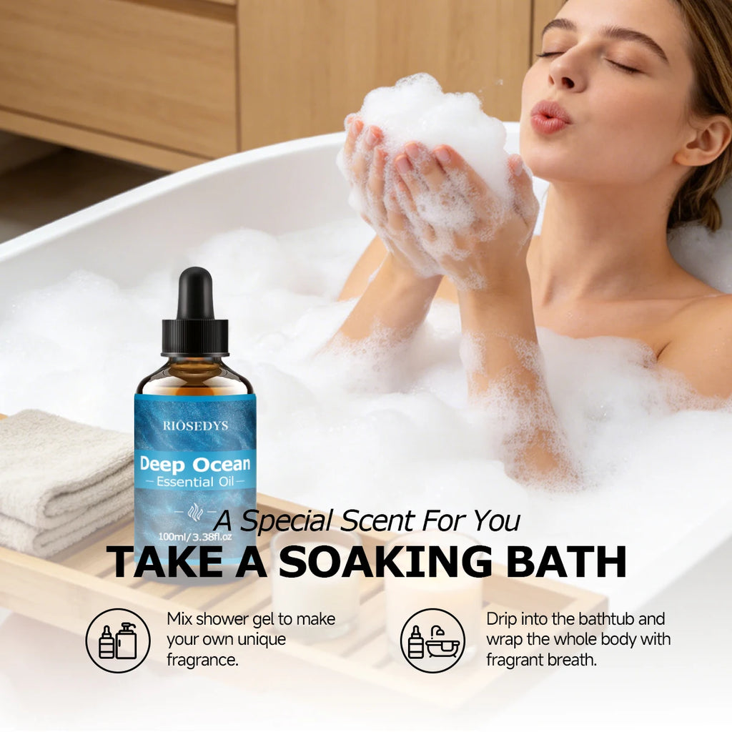 DEEP OCEAM ESSENTIAL OIL moisturizing and nourishing massage oil suitable for skincare, fragrance, massage, and all skin types.