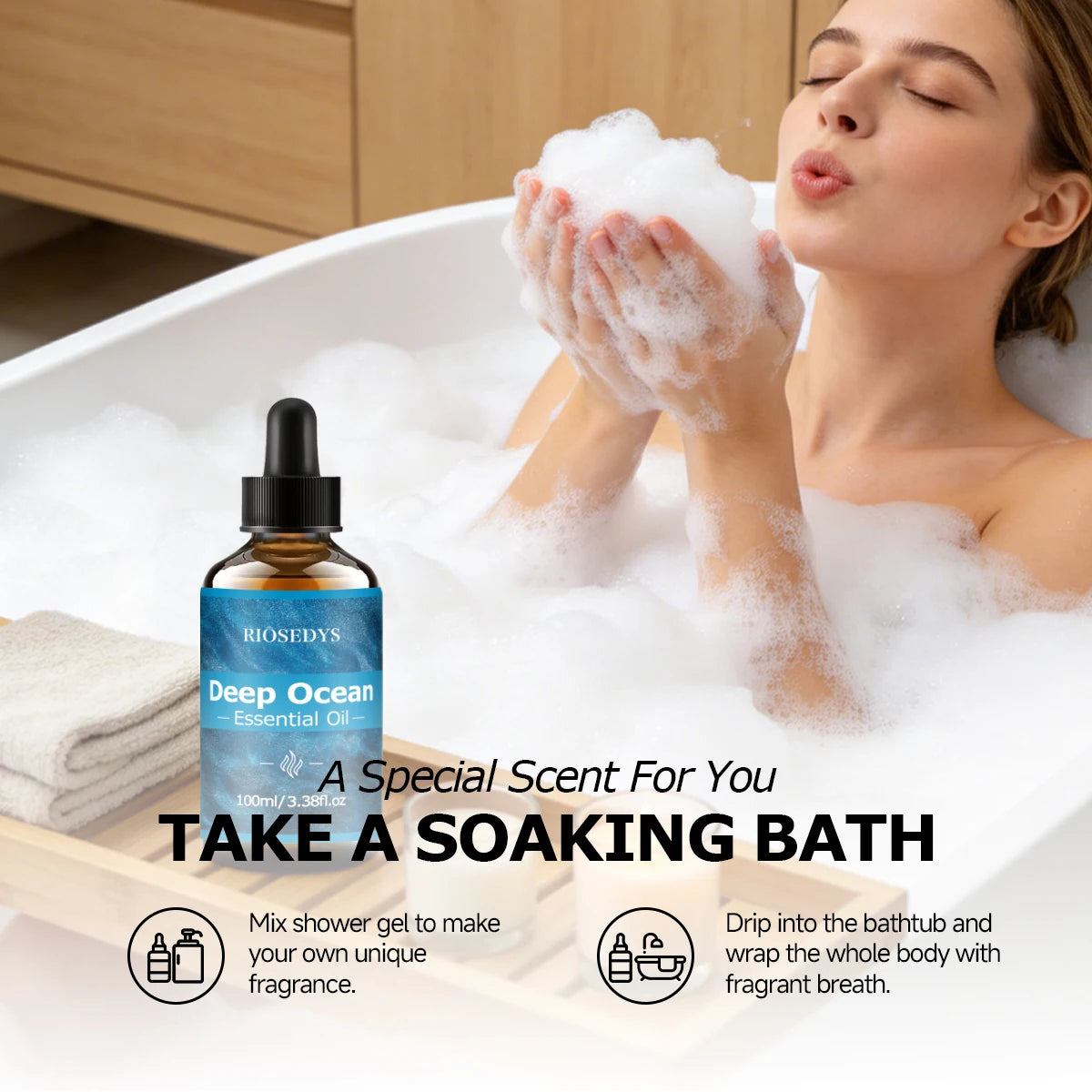 DEEP OCEAM ESSENTIAL OIL moisturizing and nourishing massage oil suitable for skincare, fragrance, massage, and all skin types.