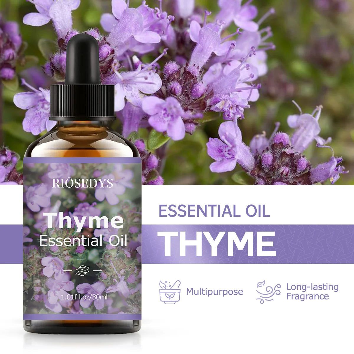 Thyme essential oil, with its floral fragrance, is perfect for aromatherapy and body massage,nourishing and caring for your hair