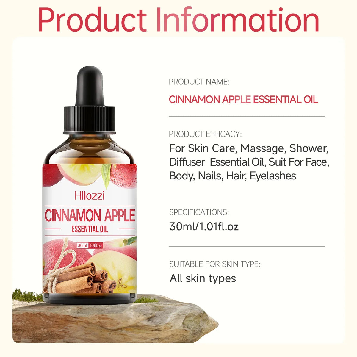 Cinnamon Apple Essential Oil 30ml, Sweet Spiced Aroma Oil for Diffusers, Massage, Skin Care, DIY Candles, Soaps, Home Fragrance