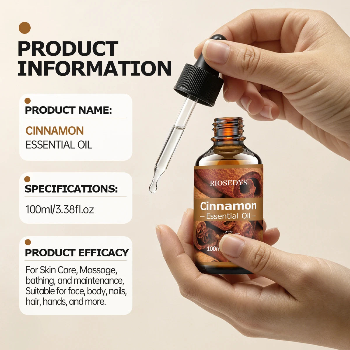 CINNAMON ESSENTIAL OIL is moisturizing and nourishing massage oil suitable for skincare, fragrance, massage, and all skin types.