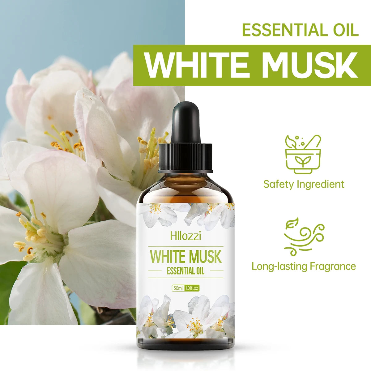 White Musk Essential Oil,for diffuser aromatherapy, body massage, facial skin care, car fragrance, great for perfume DIY.