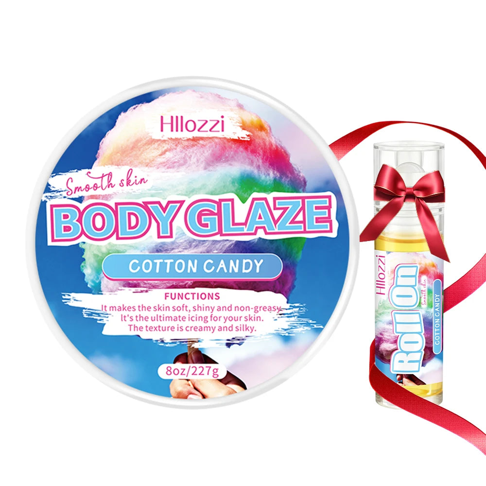 Cotton Candy Set includes a 30 ml/1 fl oz Body Drops and a 2 oz/57 g or 8 oz Body Glaze, plus a complimentary 5 ml/0.17 g Roll-o