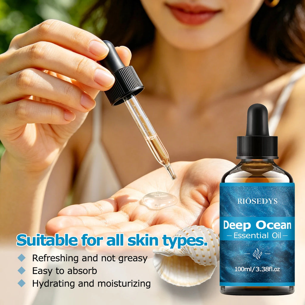 DEEP OCEAM ESSENTIAL OIL moisturizing and nourishing massage oil suitable for skincare, fragrance, massage, and all skin types.