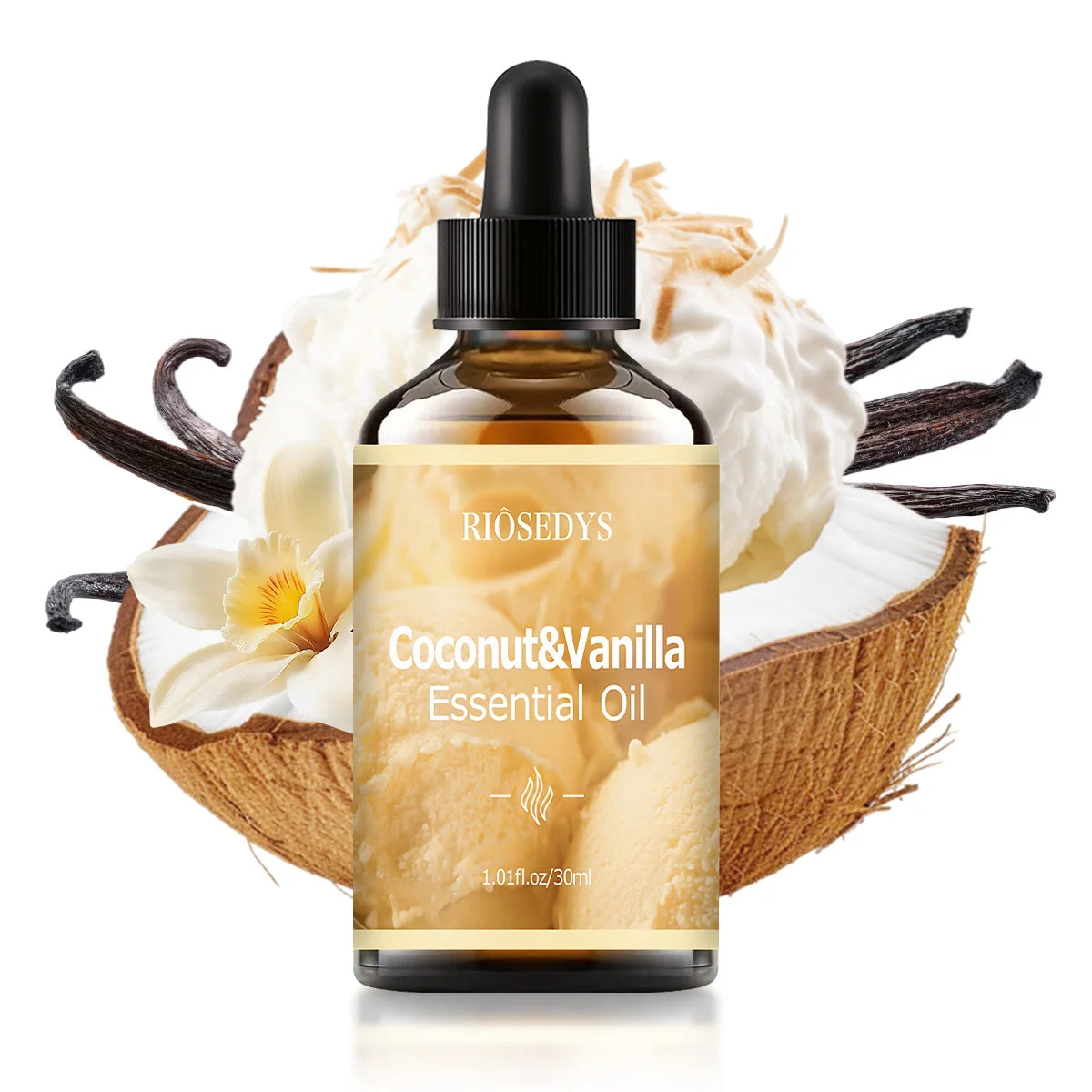 COCONUT VANILLA ESSENTIAL OIL moisturizing and nourishing massage oil suitable for skincare, fragrance, massage, all skin types.