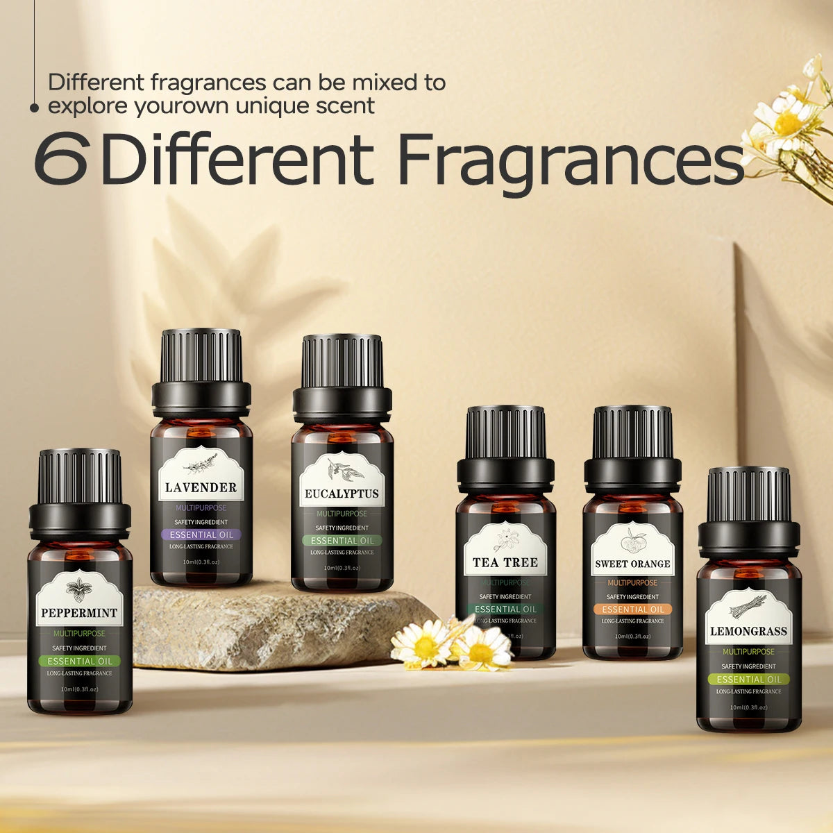 10ml essential oil 6 piece essential oil set: lavender peppermint eucalyptus sweet orange lemonsrass tea tree perfect gift