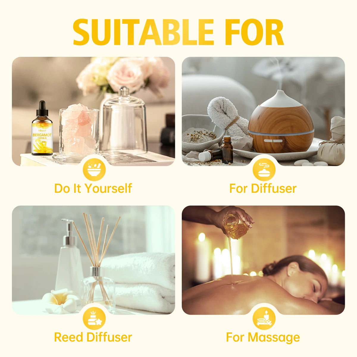 Bergamot essential oil is unique and attractive, suitable for body care and hair care, and can also be used in a diffuser.