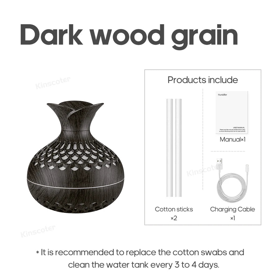 Woodgrain Ultrasonic Air Humidifier USB Water Mist Sprayer H2O  300ml Mini Portable Desktop Aroma Diffuser Purifier