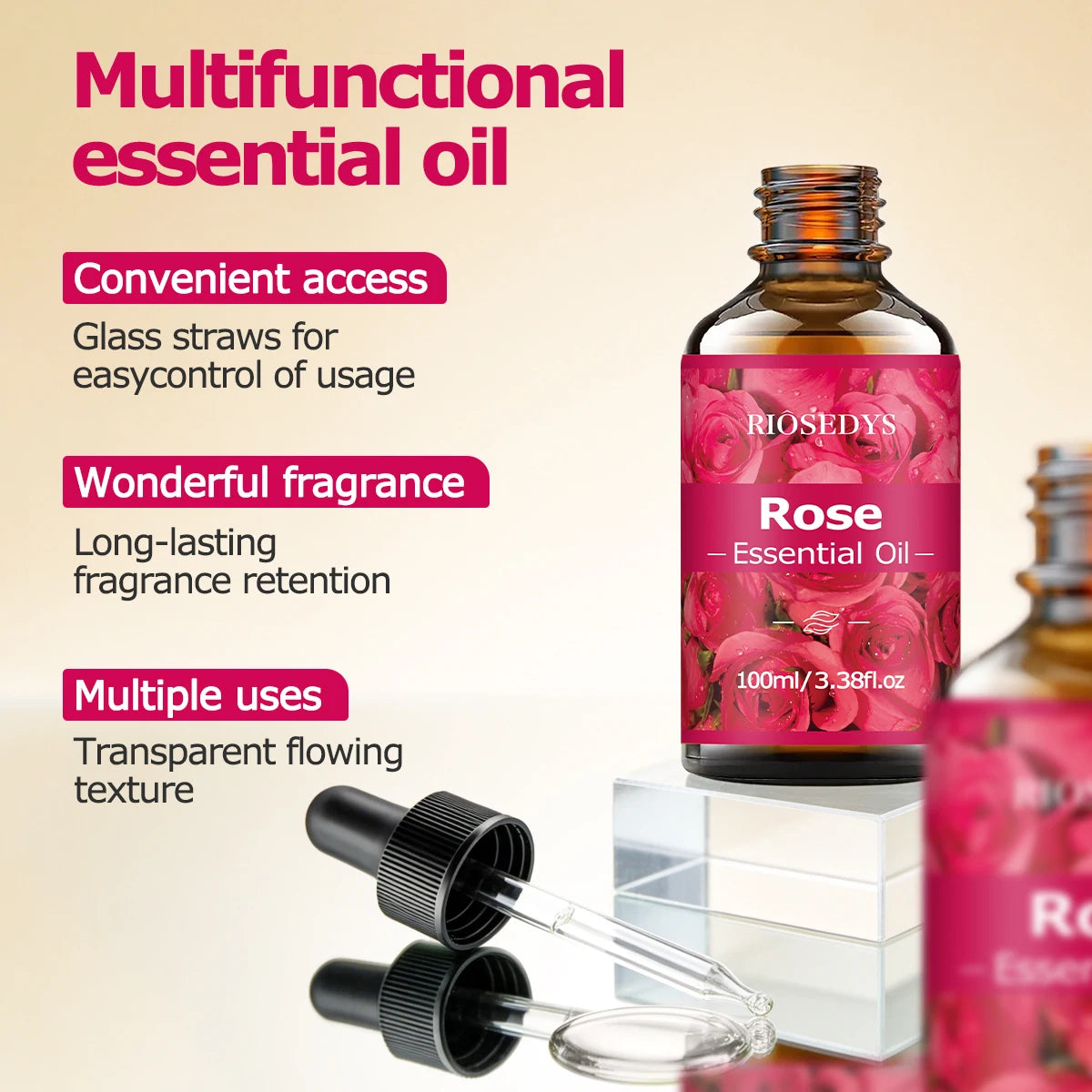 ROSE ESSENTIAL OIL is a moisturizing and nourishing massage oil suitable for skincare, fragrance, massage, and all skin types.