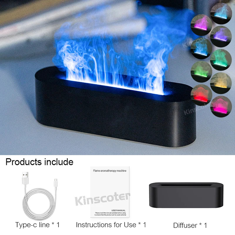 Simulated Flame Aromatherapy Diffuser USB Air Humidifier Desktop Purifier Supports Essential Oil Aroma Cool Mist Difusor