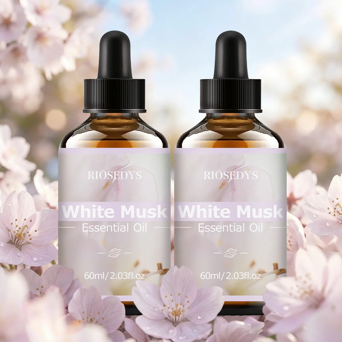 60ml WHITE MUSK essential oil has deep nourishing moisturizing effects, making it suitable for massage, skin care, and hydration