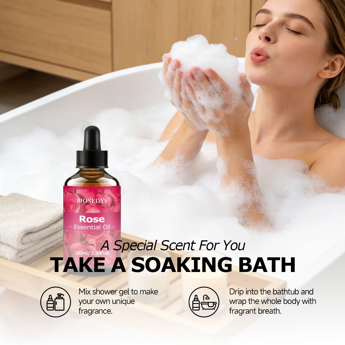 ROSE ESSENTIAL OIL is a moisturizing and nourishing massage oil suitable for skincare, fragrance, massage, and all skin types.