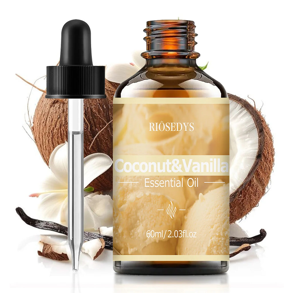 COCONUT VANILLA ESSENTIAL OIL moisturizing and nourishing massage oil suitable for skincare, fragrance, massage, all skin types.