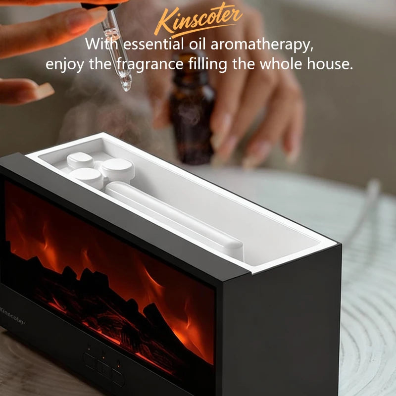 Creative Fireplace Aroma Diffuser Flame Air Humidifier Colorful Lights w/ Remote for Home Office Holiday Gifts/Essential oil set