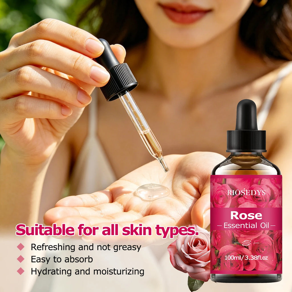 ROSE ESSENTIAL OIL is a moisturizing and nourishing massage oil suitable for skincare, fragrance, massage, and all skin types.
