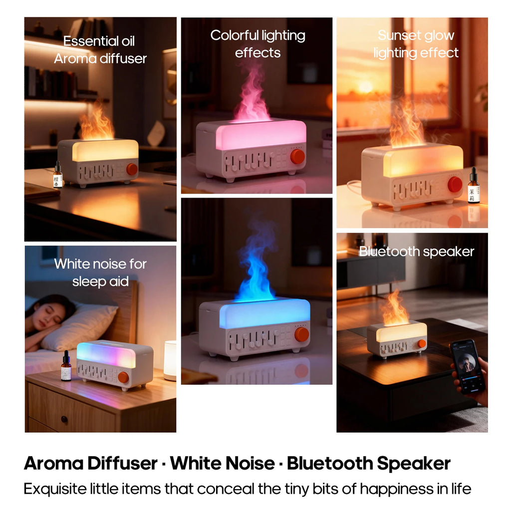 Kinscoter New Mood Light Aroma Diffuser 150ml Speaker White Noise Machine Humidifier 8 Natural Sounds Music & Mist in One Gift