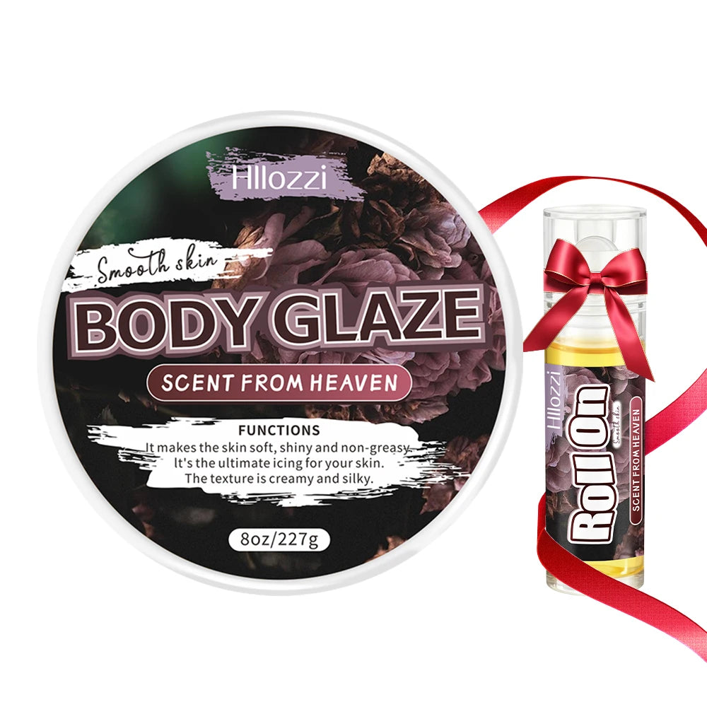 women's fragrance contains 30 ml/1 fl oz Body Drops, plus 2 oz/57 g or 8 oz Body Glaze, and a complimentary 5 ml/0.17 g Roll-on