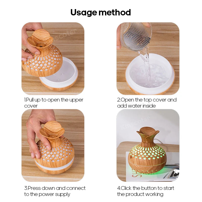 Woodgrain Ultrasonic Air Humidifier USB Water Mist Sprayer H2O  300ml Mini Portable Desktop Aroma Diffuser Purifier